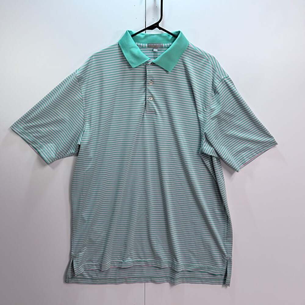 Peter Millar Summer Comfort Performance Striped Polo Shirt Teal and Pink XL
